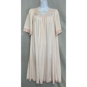 VTG ShadowLine Sz Large Pale Pink  Robe Lace Embroidered‎ Roses Romantic Y2K